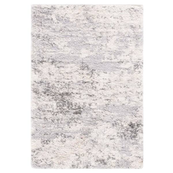 Berber Shag 2 ft. x 4 ft. Ivory/Gray Distressed Abstract Area Rug