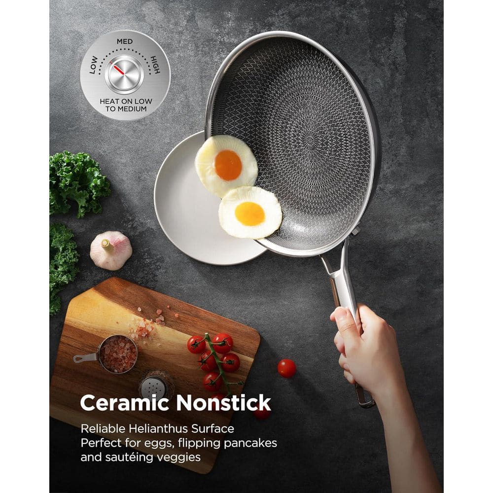 12" Ceramic Nonstick Saute Pan w/ Lid PFAS/PFOA/PTFE Free, Dishwasher & Oven Safe, Induction, Utensil Stainless Steel - Thumbnail 2