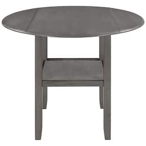 Farmhouse 42.3 in. Round Gray Counter Height Kitchen Dining Table with Drop Leaf and 1-Shelf for Small Places