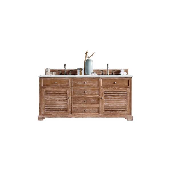 James Martin Vanities Savannah 72 in. W x 23.5 in. D x 34.3 in. H Double Bath Vanity in Driftwood with Ethereal Noctis Quartz Top