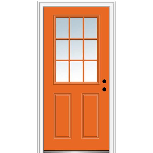 MMI Door 36 in. x 80 in. Clear 1/2 Lite 2-Panel 9-Lite Left-Hand Classic Painted Fiberglass Smooth Prehung Front Door