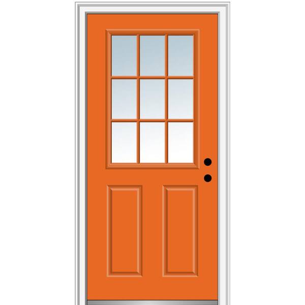 MMI Door 36 in. x 80 in. Clear 1/2 Lite 2-Panel 9-Lite Left-Hand Classic Painted Steel Prehung Front Door