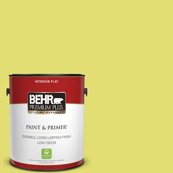 BEHR PREMIUM PLUS 1 gal. #400B-4 Citron Flat Low Odor Interior Paint & Primer