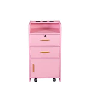 Modern Pink Wood Locking Beauty Salon Storage Cabinet Hair Dryer Holder Stylist Equipment Drawer