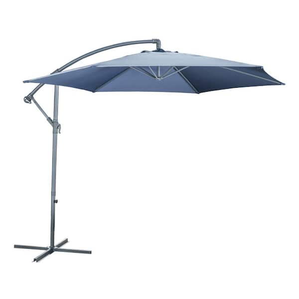 Noble House Marineland 9.86 ft. Iron Cantilever Tilt Outdoor Patio Umbrella in Navy Blue