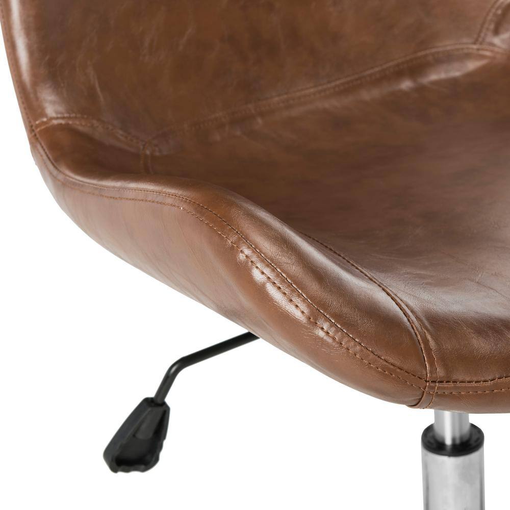 Fletcher Transitional Swivel Task Chair in Brown Leather with Chrome Base