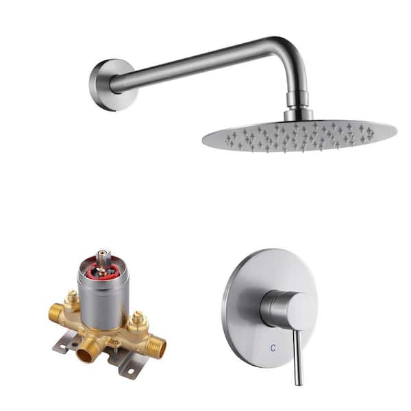 Wall-Mount Single Handle 1-Spray Shower Faucet 1.8 GPM with Pressure Balance Valve in Brushed Nickel