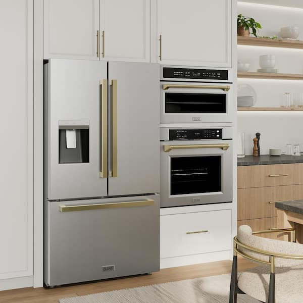 36 in. 3-Door French Door Refrigerator w/ Ice, Water Dispenser in Fingerprint Resistant Stainless, Champagne Bronze
