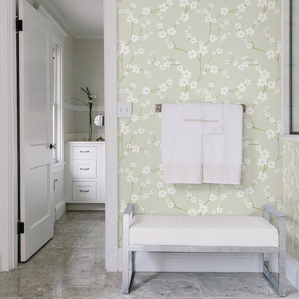 A-Street Prints 56.4 sq. ft. Sakura Light Grey Floral