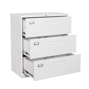 White Steel File Cabinet with 3-Drawer and Lock