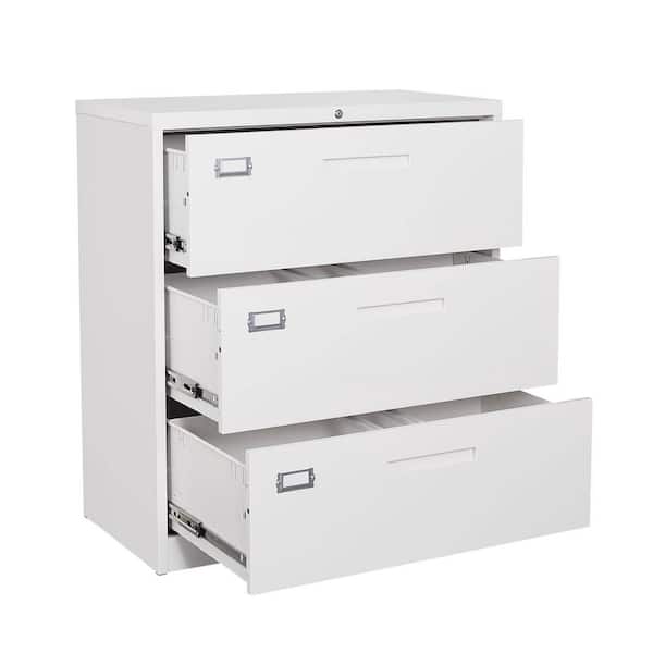 Unbranded White Steel File Cabinet with 3-Drawer and Lock