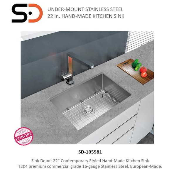 16-Gauge Stainless Steel 22 in. Single Bowl Undermount Kitchen Sink with Bottom Grid