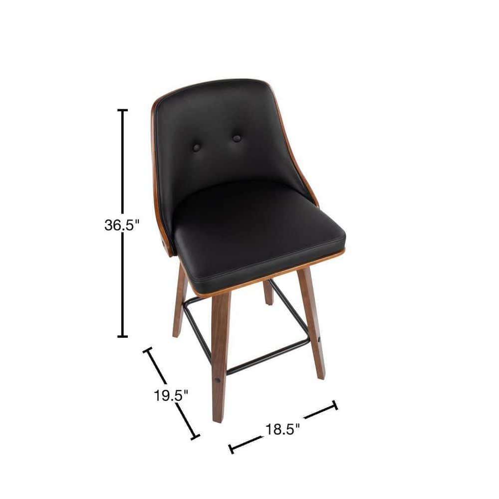 Gianna 26" Walnut and Black Faux Leather Swivel Counter Stools