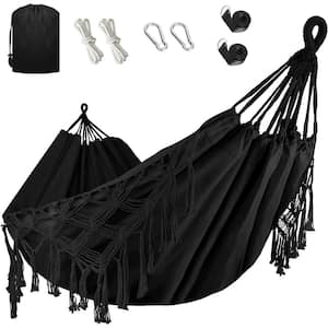 6.6 ft. Portable Heavy Duty Fishtail Knitting Double Hammock with Mounting Straps in Black