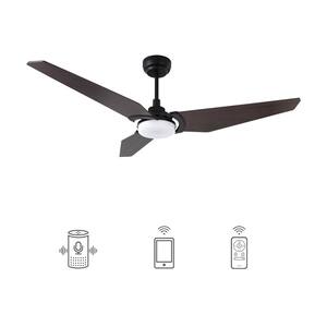 Brently 56 in. Dimmable LED Indoor/Outdoor Black Smart Ceiling Fan with Light and Remote, Works with Alexa/Google Home