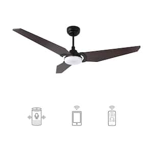 Brently 52 in. Dimmable LED Indoor/Outdoor Black Smart Ceiling Fan with Light and Remote, Works with Alexa/Google Home