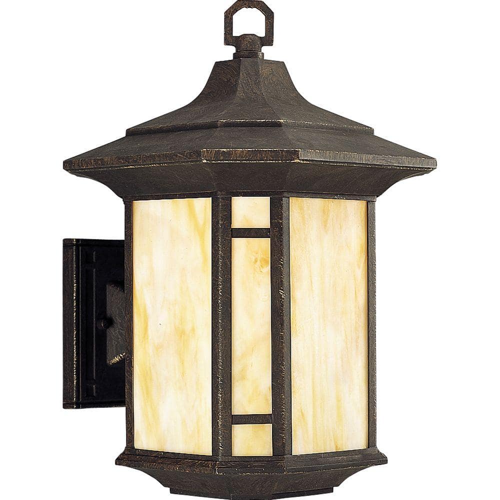 Arts And Crafts Collection 1-Light Weathered Bronze Honey Art Glass Craftsman Outdoor Large Wall Lantern Light price history on PriceWatchPro