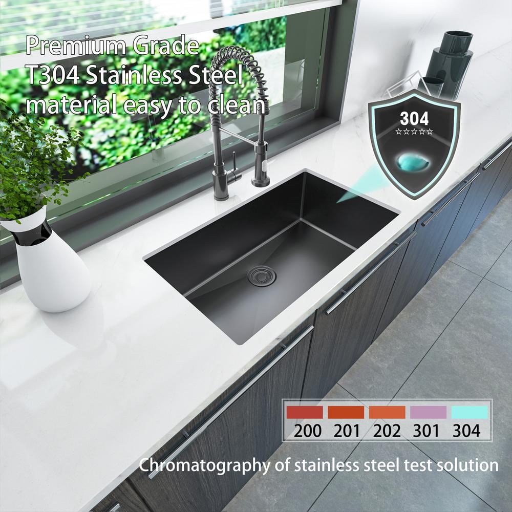 Sinber Black Stainless Steel Drop-In Single Bowl Sink with Drainboard