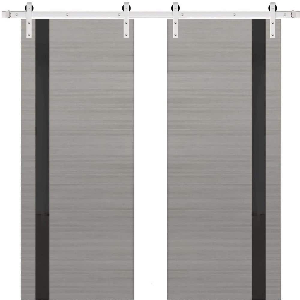Assemble Required 18 in. x 84 in. 2-Panel Frosted Glass Gray Ash Solid Wood Sliding Barn Door with Hardware Kit price history on PriceWatchPro