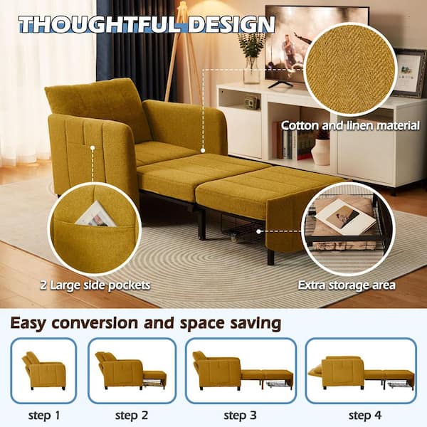 MiniEpic 32.5 in. Cotton and Linen Yellow Twin Size Sofa Bed for