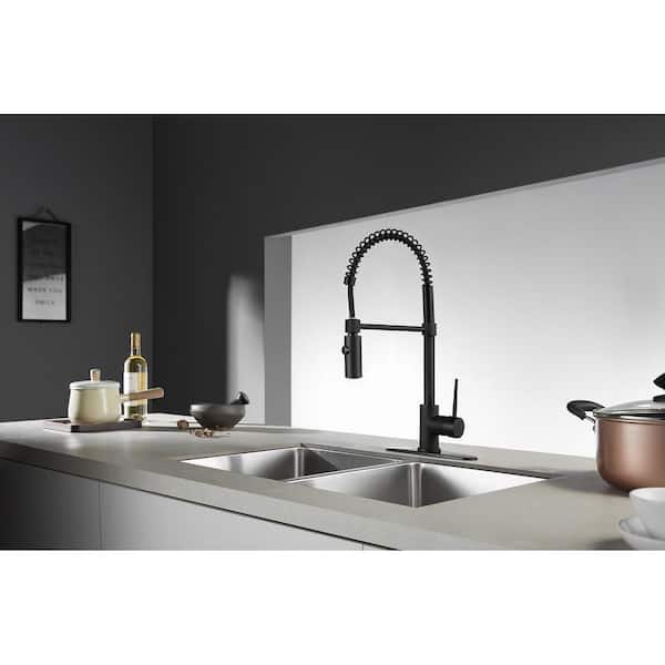 New York Single-Handle Pull-Down Sprayer Kitchen Faucet in Matte Black