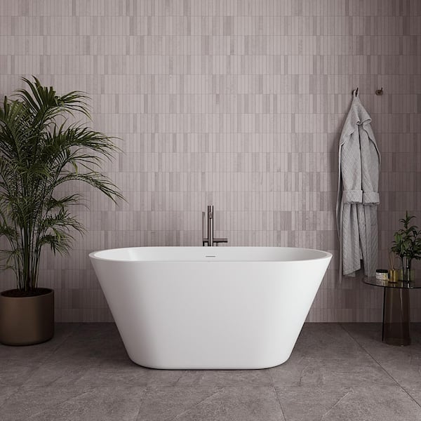 54 in. x 30 in. Acrylic Freestanding Soaking Bathtub in Glossy White with Brushed Nickel Drain