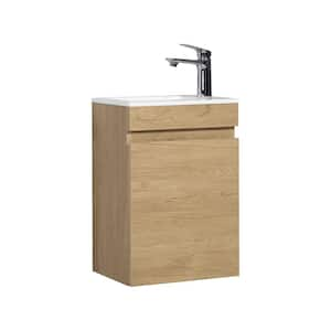 16 in. W x 9 in. D x 21 in. H Single Sink Wall-Mounted Bath Vanity in Oak with Glossy White Resin Top