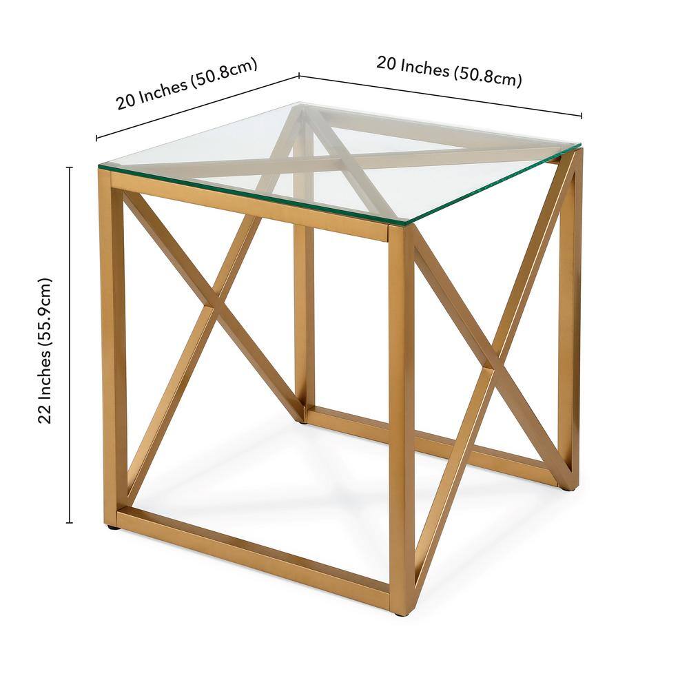 Gold Steel X-Base Square Glass Side Table