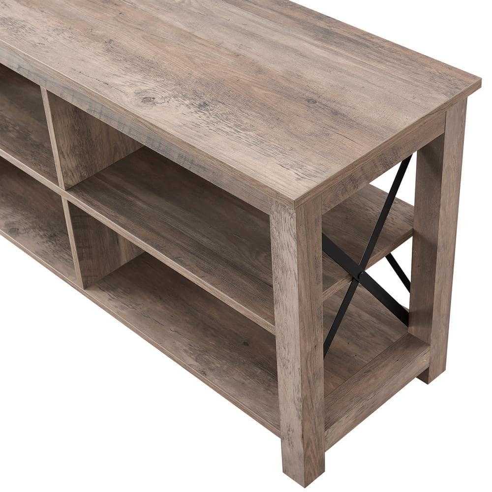 Sawyer Gray Oak Rectangular TV Stand with Metal Accents