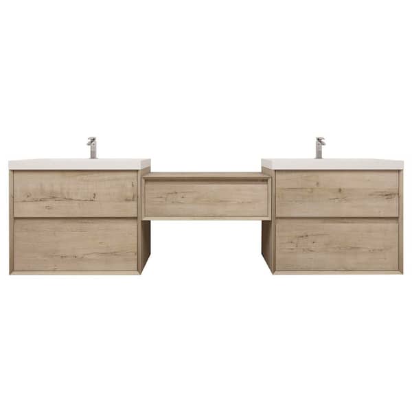 Kingdee 106 in. W x 20 in. D x 26 in. H Double Sink Middle Table Counter Bath Vanity in Light Oak with White Acrylic Top