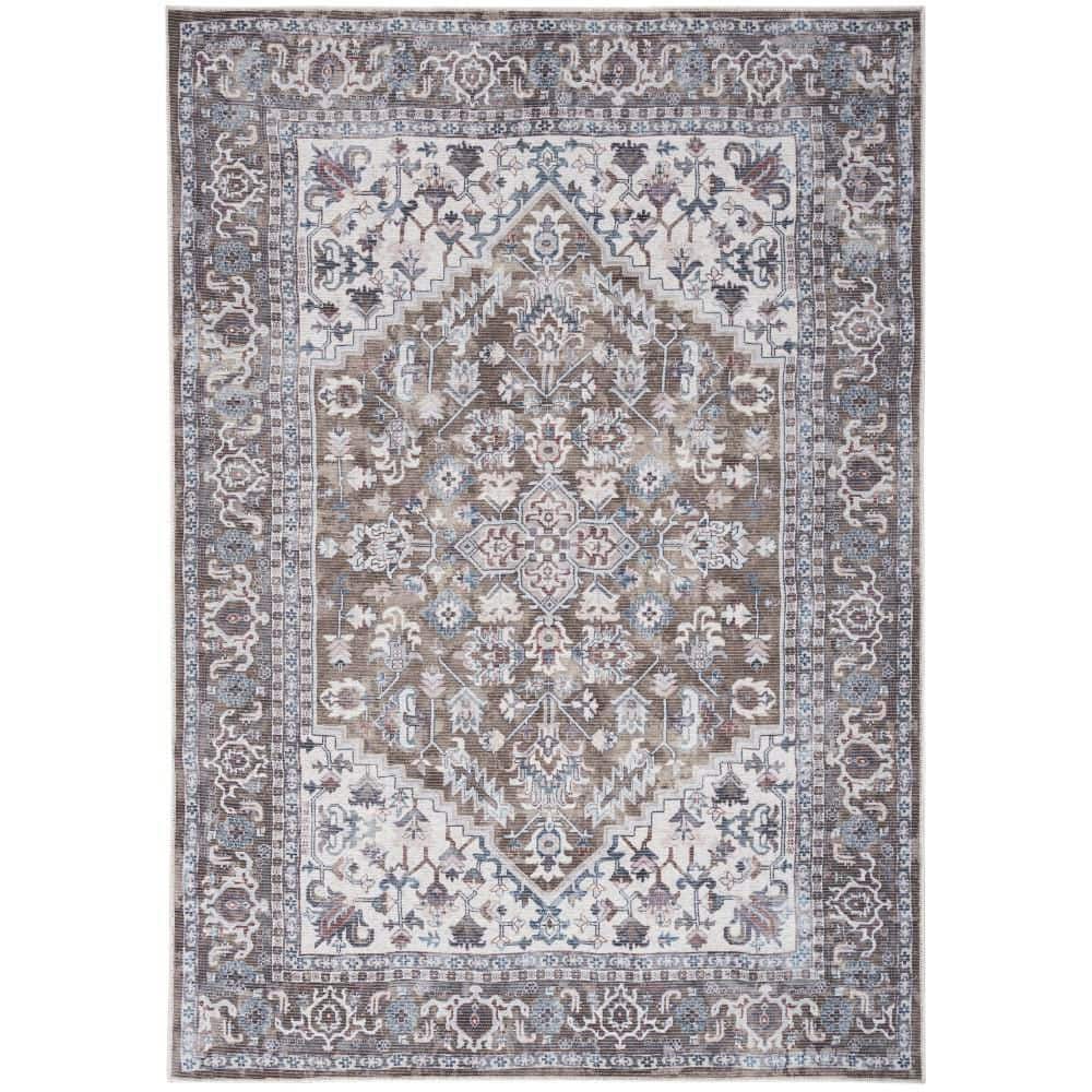 Machine Washable Series 1 Olive Ivory 4 ft. x 6 ft. Distressed Traditional 