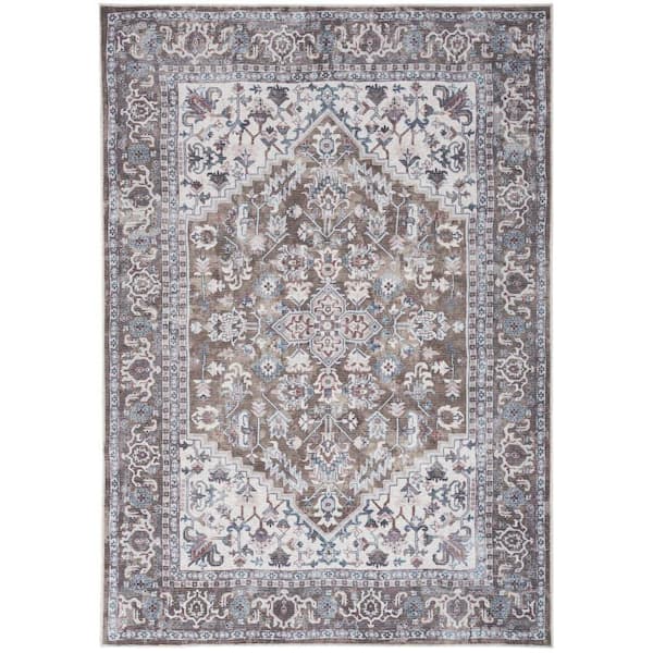 Unbranded Machine Washable Series 1 Olive Ivory 4 ft. x 6 ft. Distressed Traditional Area Rug