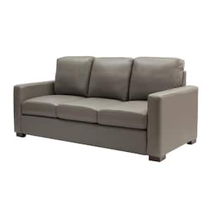 Gonsaga 84 in. Square Arm 3-Seater Leather Square Sofa in Dove