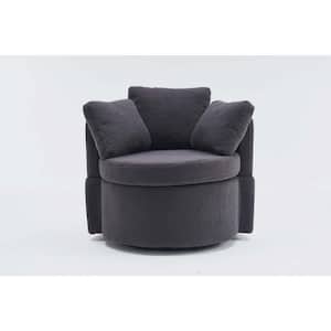 Dark Gray Teddy Fabric Swivel And Storage Chair With Back Cushion