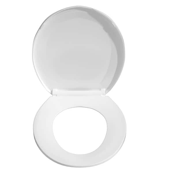 Plastic Round Toilet Seat in White with Soft-Close and Never Loosens Toilet Seat