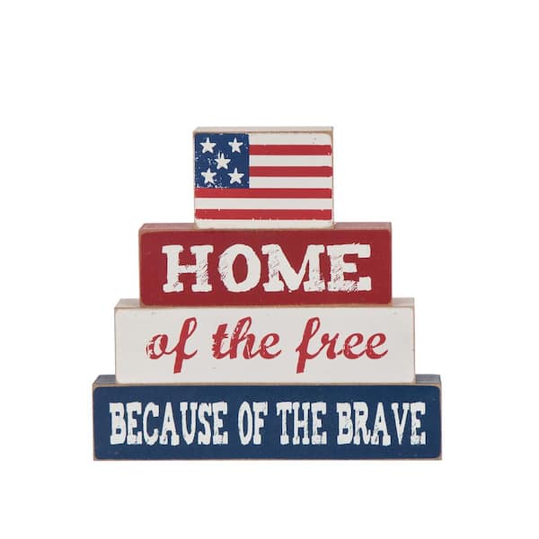 Glitzhome 8 in. H Patriotic Wooden Table Block