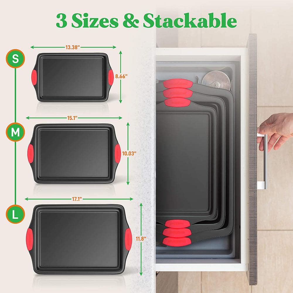 NutriChef 3 Piece Non-Stick Gray Carbon Steel Bakeware Set