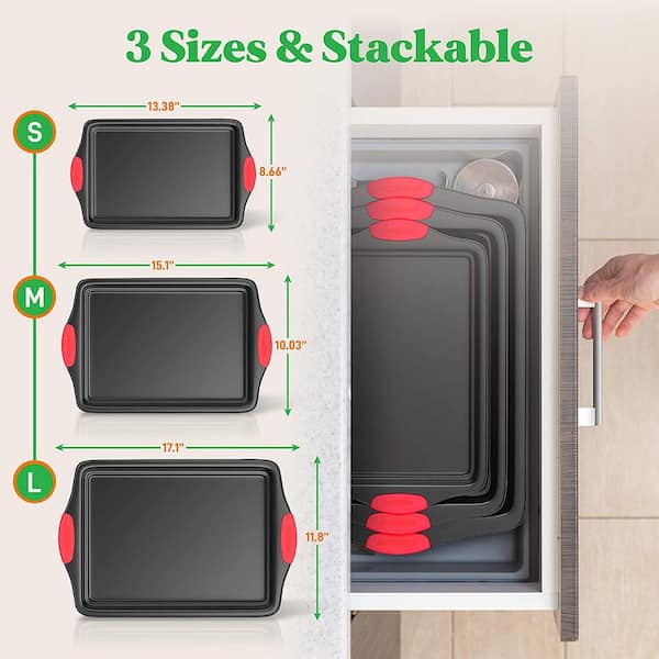 NutriChef Deluxe Non-Stick 8-Piece Carbon Steel Design with Red Silicone  Handles Oven Bakeware Set NCSBS8S - The Home Depot