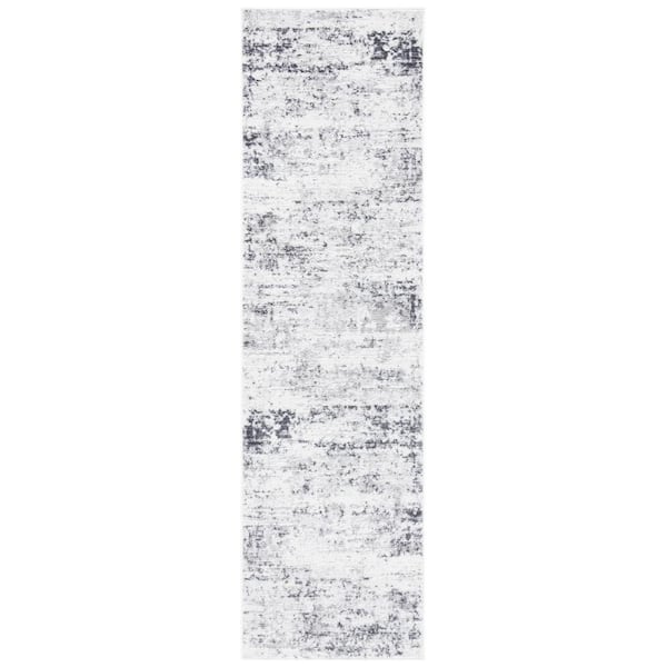 SAFAVIEH Amelia Ivory/Gray 2 ft. x 18 ft. Abstract Distressed Runner Rug