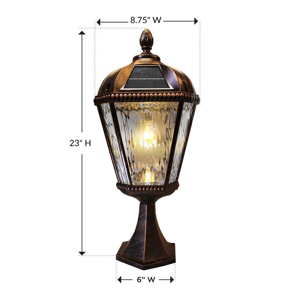 Brushed Bronze LED Solar Lamp Post with Rain Glass