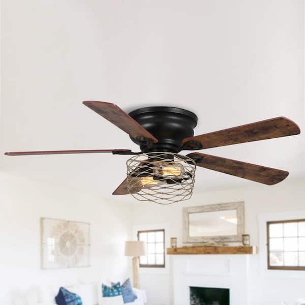 Flush Mount Black Ceiling Fan With Light | Shelly Lighting