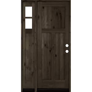 46 in. x 96 in. Knotty Alder 3 Panel Left-Hand/Inswing Clear Glass Black Stain Wood Prehung Front Door w/Left Sidelite
