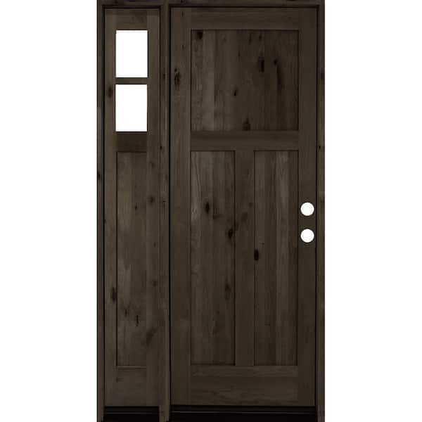 Krosswood Doors 50 in. x 96 in. Knotty Alder 3 Panel Left-Hand/Inswing Clear Glass Black Stain Wood Prehung Front Door w/Left Sidelite
