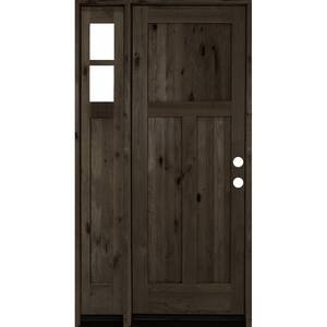 56 in. x 96 in. Knotty Alder 3 Panel Left-Hand/Inswing Clear Glass Black Stain Wood Prehung Front Door w/Left Sidelite
