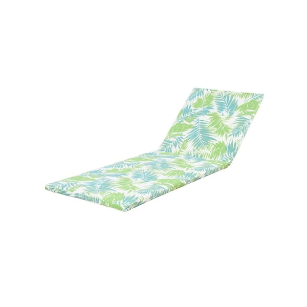 2" THICK FLORAL CHAISE LOUNGE CUSHION IN LEAF COCONUT-WATERPROOF FOLDABLE 2-PART DESIGN-FOR POOLSIDE, PATIO &GARDEN