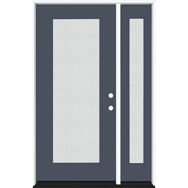 Steves & Sons Legacy 51 in. x 80 in. Full Lite Rain Glass LHIS Primed Dark Denim Finish Fiberglass Prehung Front Door with 12 in. SL
