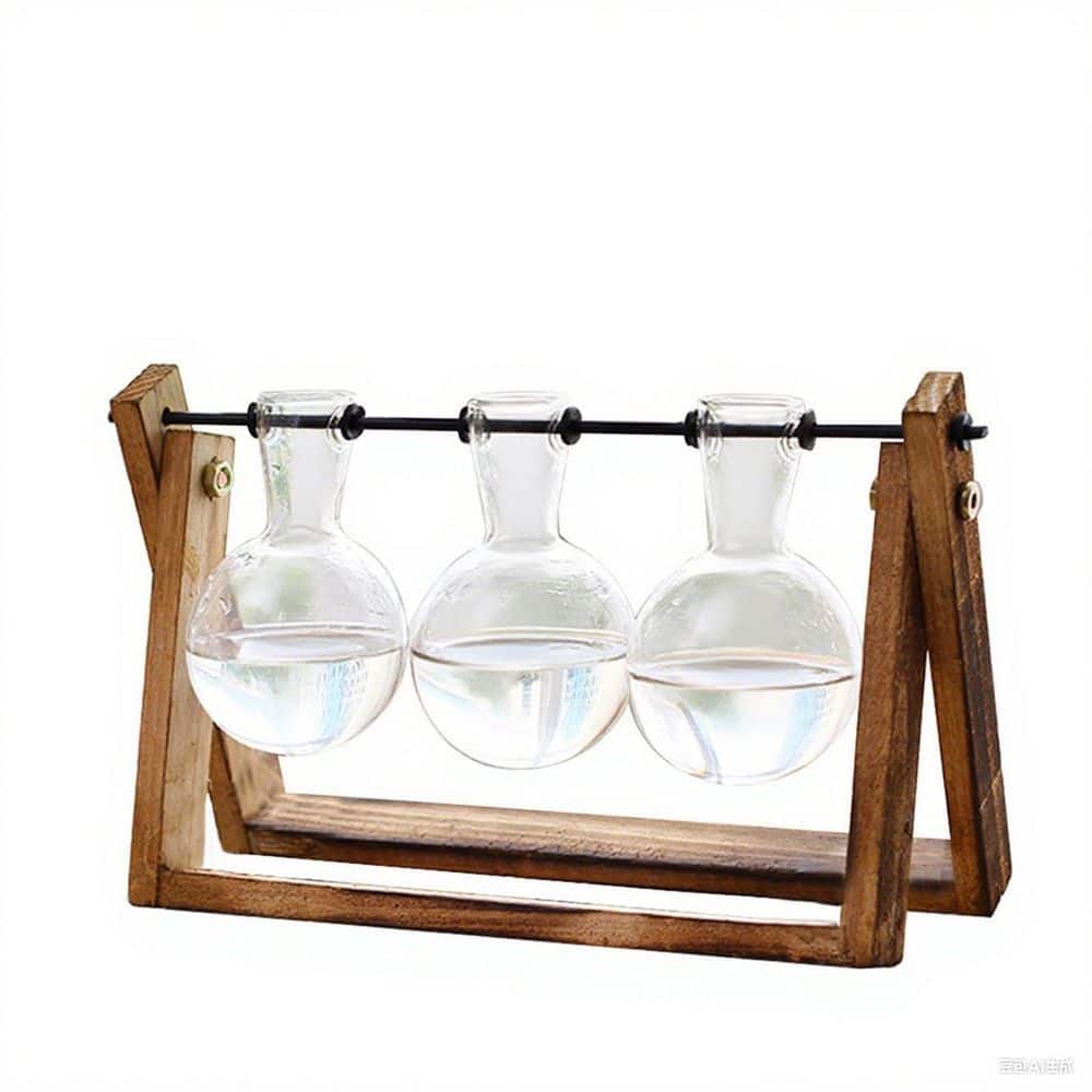 3 Bulb Vase Glass Plant Terrarium with Wooden Stand, Metal Swivel Holder for Hydroponics Home Garden Office Decoration price history on PriceWatchPro