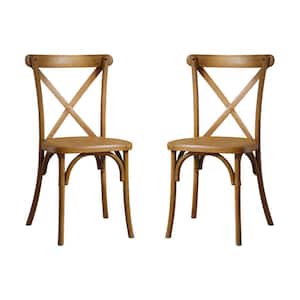 Brown Outdoor Resin X-Back Chair Dining Chair, Retro Natural Mid Century Chair Modern Farmhouse Chair (2-Pack)