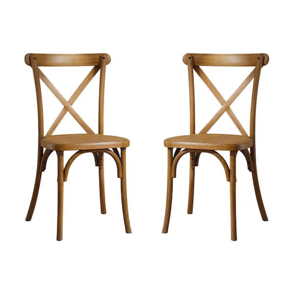 Zeus & Ruta Brown Outdoor Resin X-Back Chair Dining Chair, Retro Natural Mid Century Chair Modern Farmhouse Chair (2-Pack)