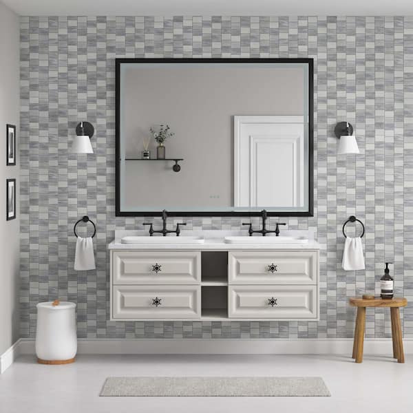 Matte Black 60.00 in. W x 48.00 in. H LED Modern Rectangle Aluminium Framed Wall Mirror